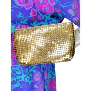 Vintage 80s 90s Gold Metal Mesh Wristlet Chain Strap Wallet Handbag Purse Bag